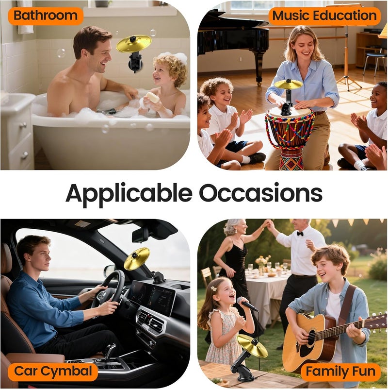 heetipuk Bathroom Cymbal with Strong Suction Cup,Valentines Day Gifts for Him Mens Boyfriend, 360°Spinning Mini Car Cymbal Drum for Car Dashboard,Music Lovers,Cajon, Djembe, Home Family Party Gift Ride Cymbals - Image 3